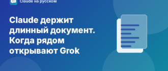 Claude держит длинный документ. Когда рядом открывают Grok — иллюстрация Claude на русском